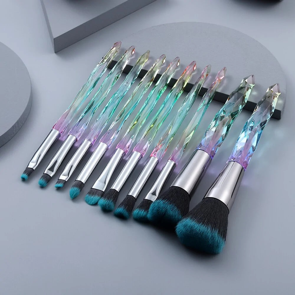 10 Piece Crystal Makeup Brushes Set Ravenrock